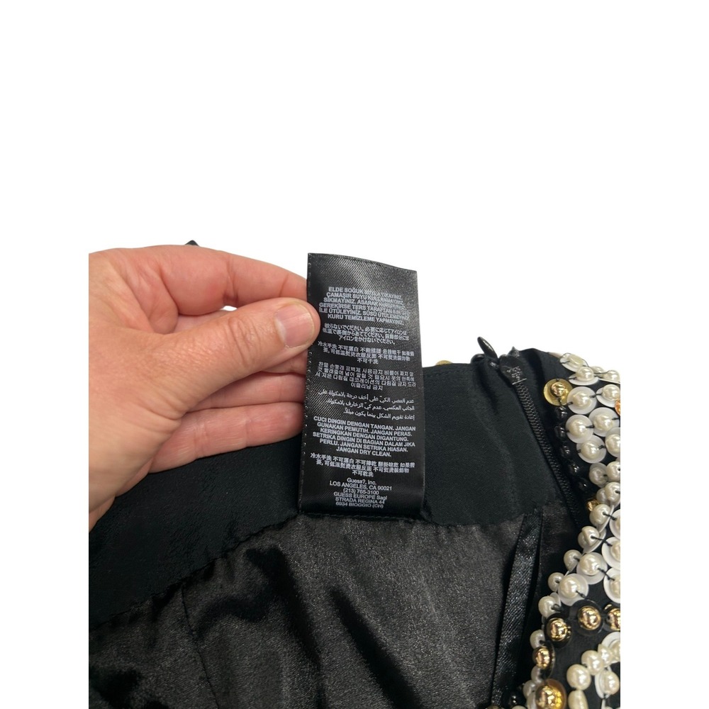 Guess Marciano Pearl Beaded Mini Skirt Size 10 Black Glam Showgirl Y2K Party NWT - Picture 11 of 15